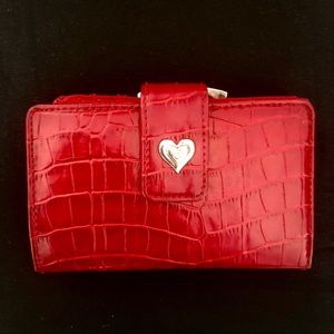 Red croc wallet with heart detail